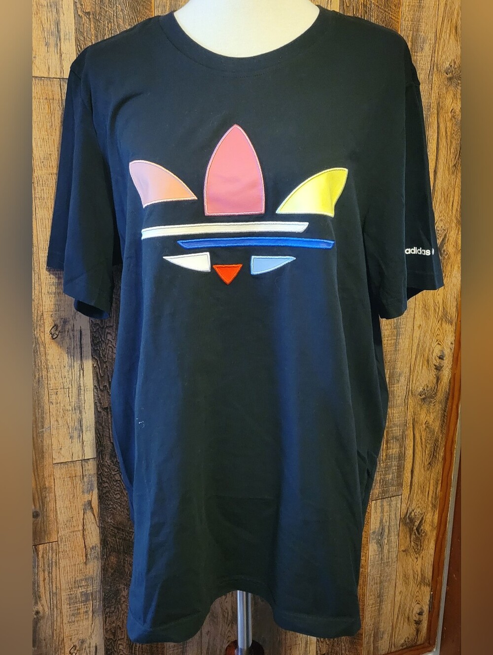 Adidas Black Trefoil Logo Tee with Multicolor Accents